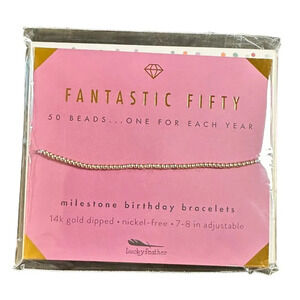 NIB LUCKY FEATHER 14K Gold Dipped Milestone 50th Birthday Stretch Bracelet